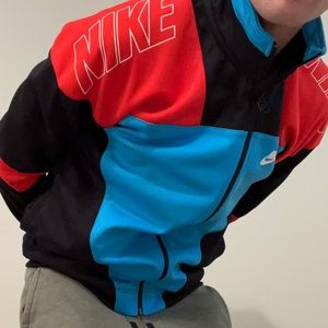 Nike Color Block Blue Black Red Track Jacket Spell Out Medium